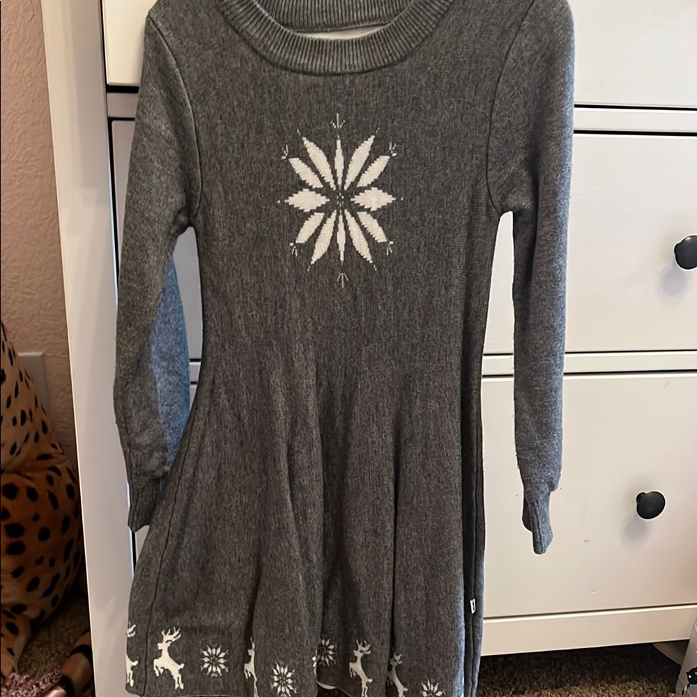 Gray Knit Dress with Snowflake Design